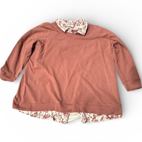 Denim & Co Twofer Heavenly Jersey 2Fer Twofer Top – Women’s 3X – Red Clay Floral - Picture 1 of 3